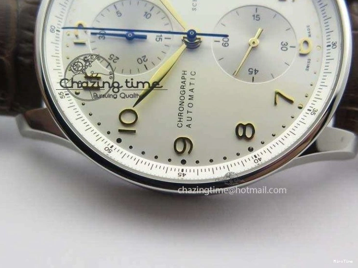 MIROTIME 1219 ModernLook Portuguese IW371445 ZF 1:1 Best Edition SS White Dial Gold Markers On Brown Leather Strap A79350 V 7269